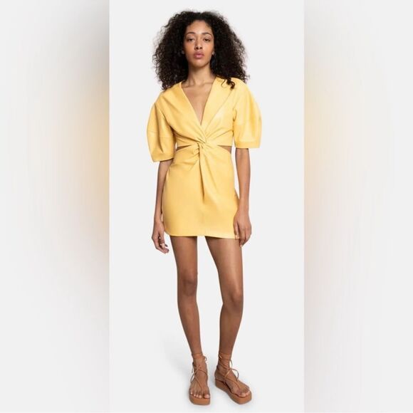 NWT ALC Yellow Faux Leather Cutout Mini Dress Size 0 - Picture 16 of 16